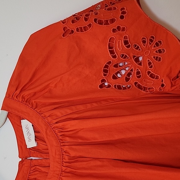 Banjanan Women's Rada Sunset Orange Eyelet Blouse Size Small - Picture 6 of 16